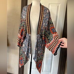 Flying Tomato flowy multicolor bohemian paisley print open front kimono